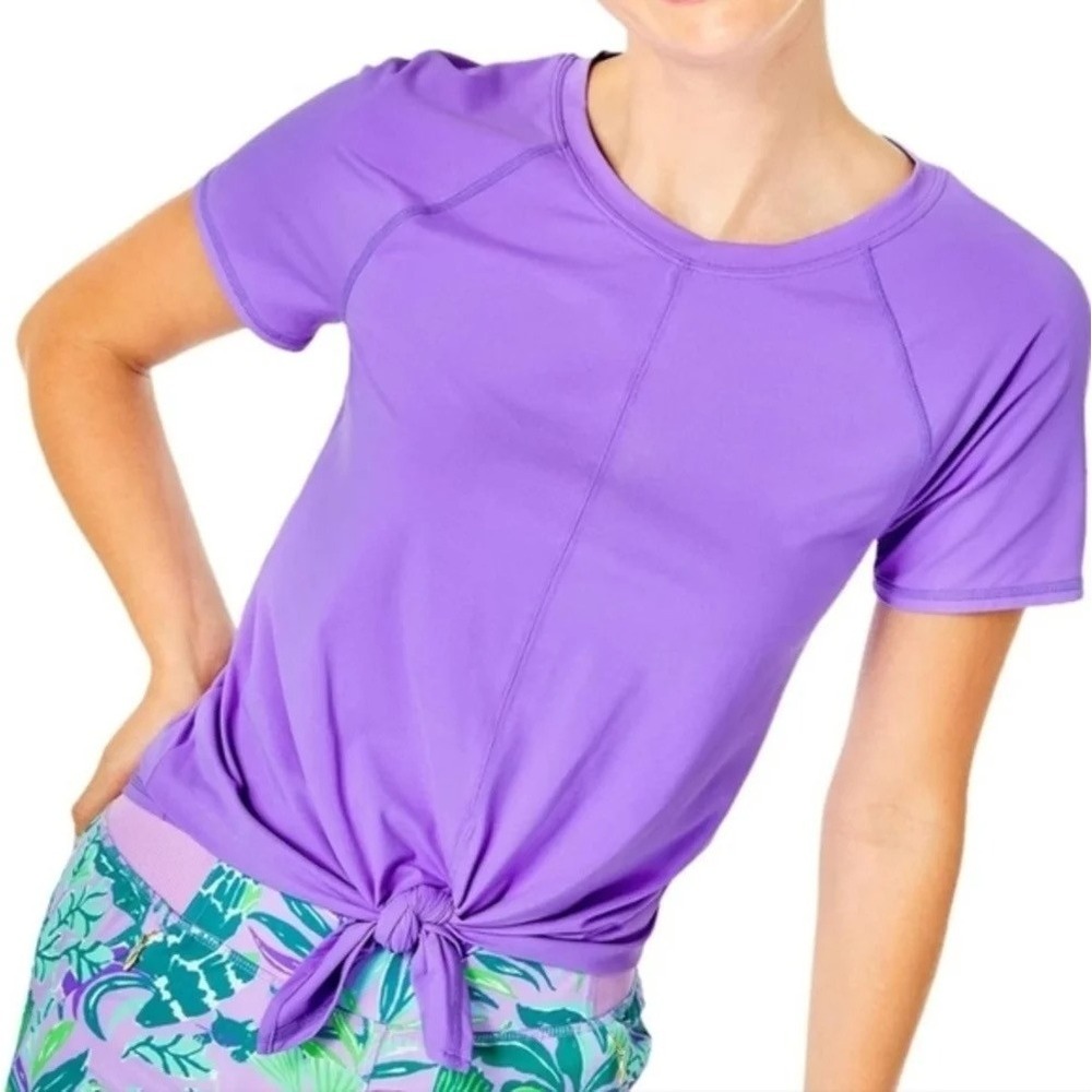 Lilly Pulitzer Luxletic Women's Kieran Tie Front Active Tee Size XS Purple